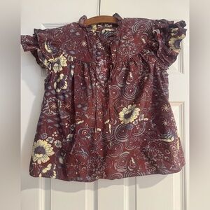 Ulla Johnson flutter  Sleeve Top - Maroon and cream